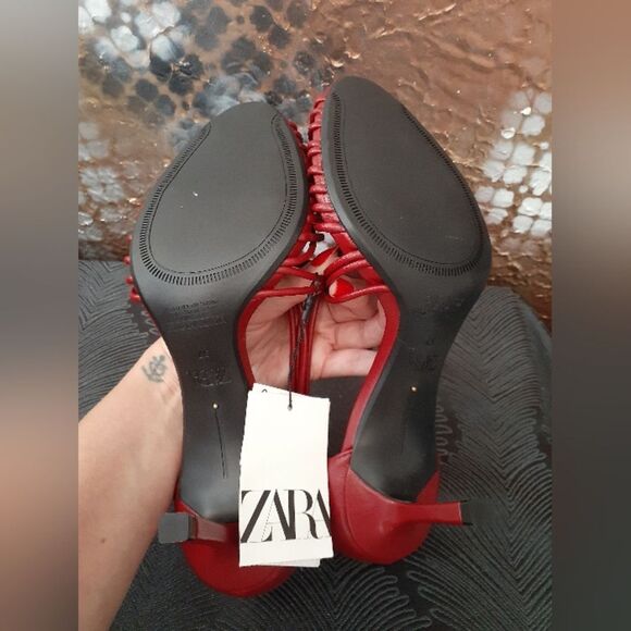 Zara Nwt Red Strappy Fisherman Style Women's Heels - Picture 6 of 13